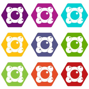 Renk altı yüzlü kimyasal ve fiziksel molekülleri Icon set
