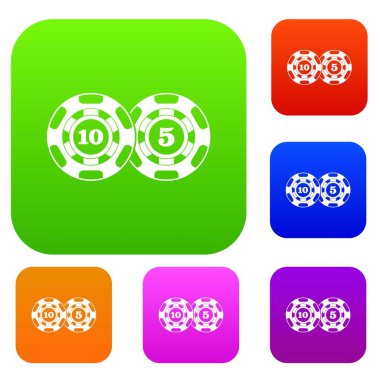 Poker fişleri, nominal beş ile on set koleksiyonu