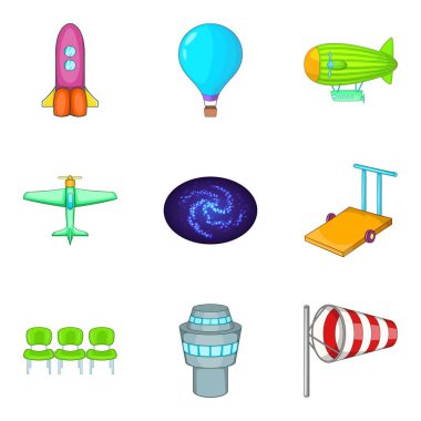 Havacılık Icons set, karikatür tarzı