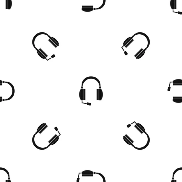 Patrón de auriculares negro sin costuras — Archivo Imágenes Vectoriales