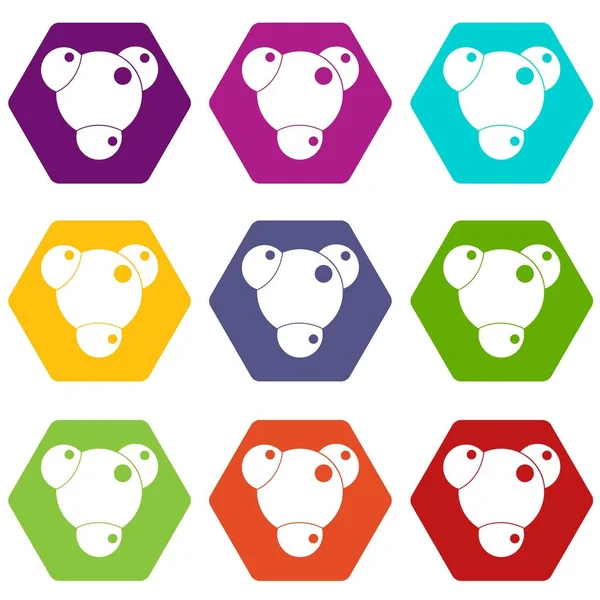 Renk altı yüzlü kimyasal ve fiziksel molekülleri Icon set