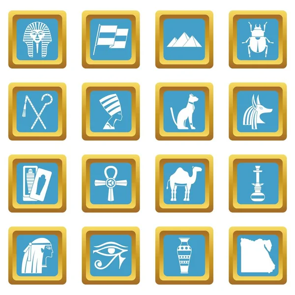 Egipto artículos de viaje iconos azul — Vector de stock