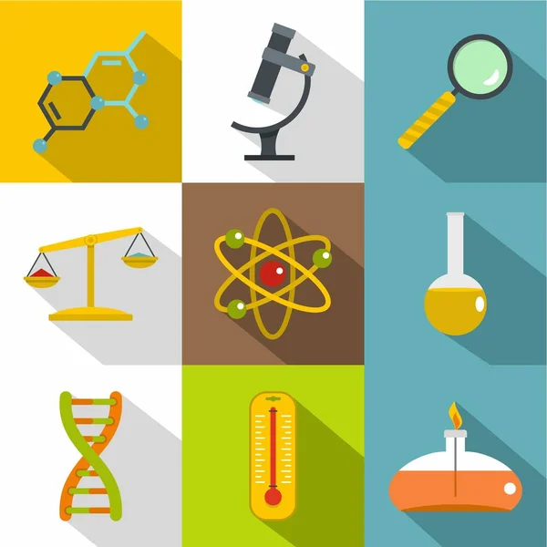 Conjunto de iconos de experiencia química, estilo plano — Vector de stock