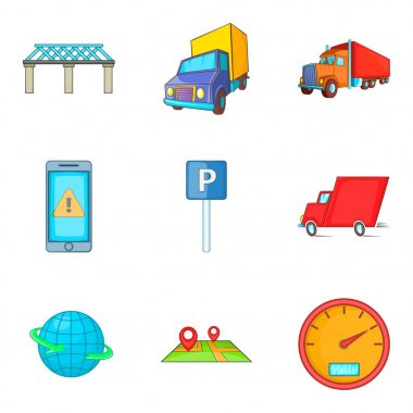 Şehir kamyon teslim simge seti, karikatür tarzı