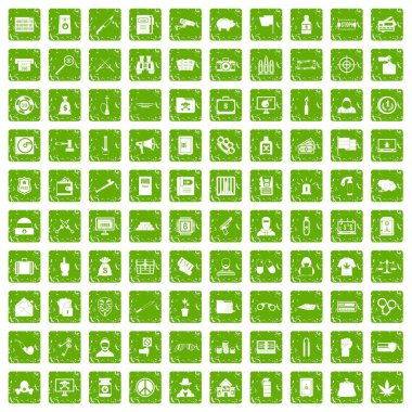 100 suç simgeler grunge yeşil ayarla