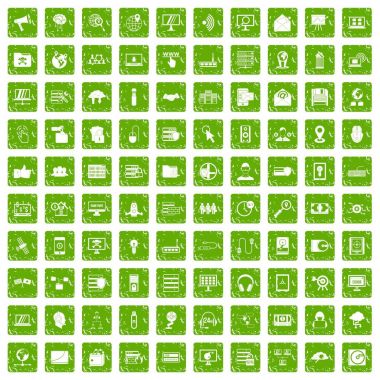 100 siber güvenlik simgeleri grunge yeşil ayarla