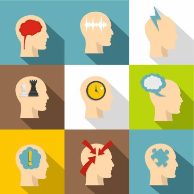 Baş simge seti, düz stil düşünüyorum