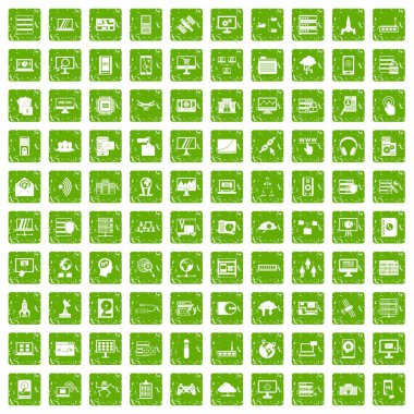 100 veritabanı ve bulut simgeler grunge yeşil ayarla