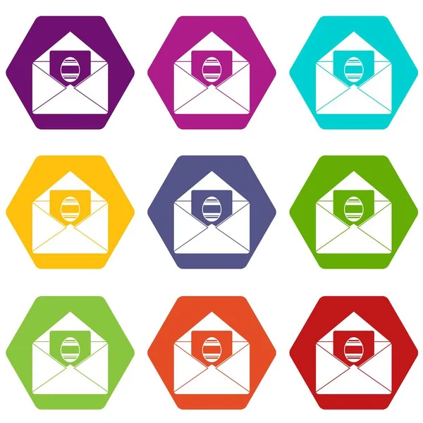 Ícone de cartão de Páscoa conjunto cor hexaedro — Vetor de Stock