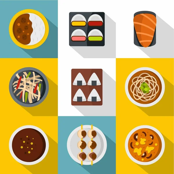Lezzetli Japon gıda simge seti, düz stil