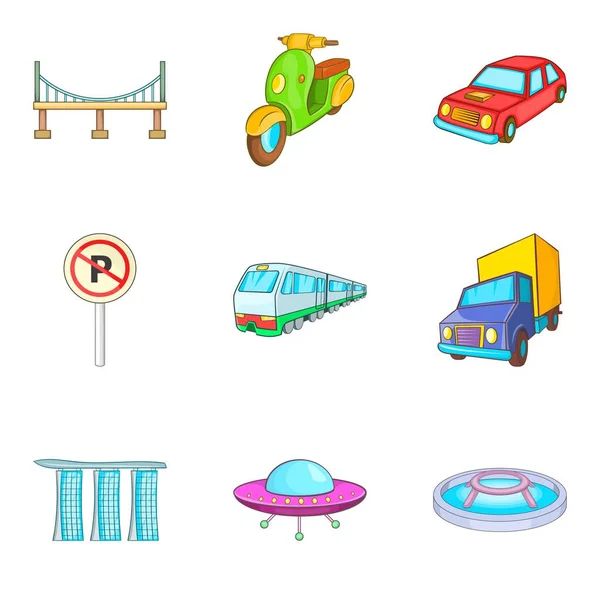 Ciudad transporte tipos icono conjunto, estilo de dibujos animados — Archivo Imágenes Vectoriales