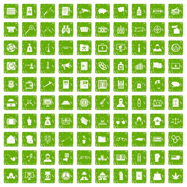 100 suç simgeler grunge yeşil ayarla