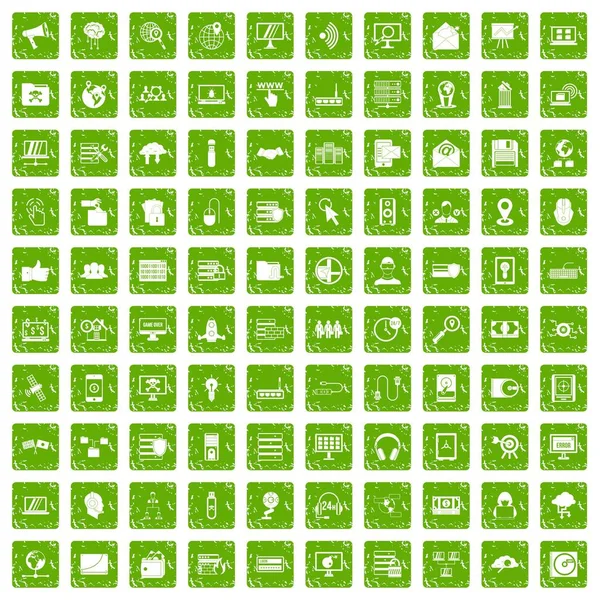 100 siber güvenlik simgeleri grunge yeşil ayarla