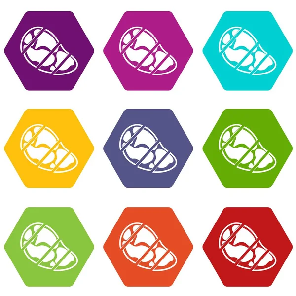 Conjunto de iconos de filete hexaedro color — Vector de stock