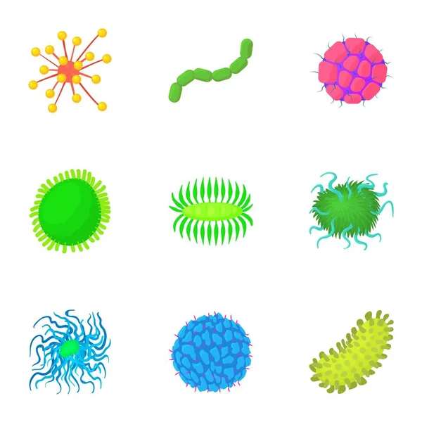 Set ikon infeksi virus, gaya kartun - Stok Vektor