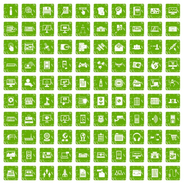 100 데이터베이스 아이콘 설정 그런 지 녹색 — 스톡 벡터