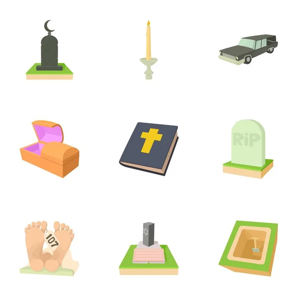 Conjunto de ícones de serviço ritual, estilo cartoon —  Vetores de Stock
