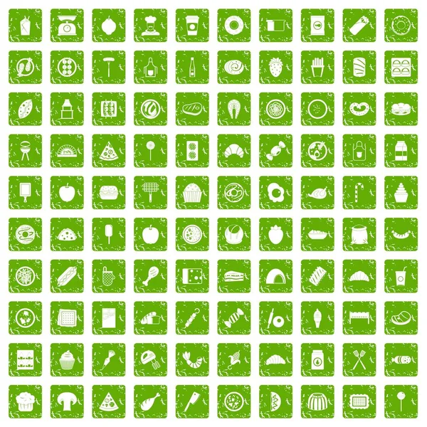 100 pysznych dań ikony Ustaw grunge zielony — Wektor stockowy