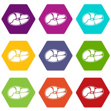 Renk altı yüzlü biftek Icon set