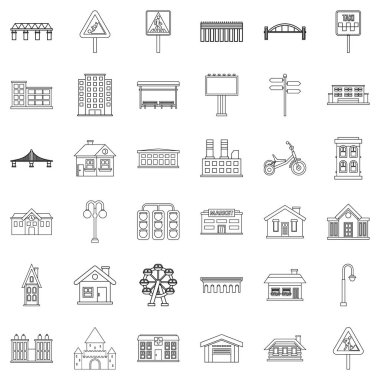 İnşaat Icons set, anahat stili