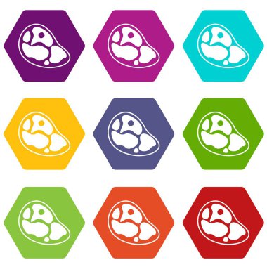Renk altı yüzlü biftek Icon set
