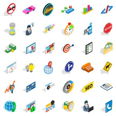 SEO Icons set, izometrik stili
