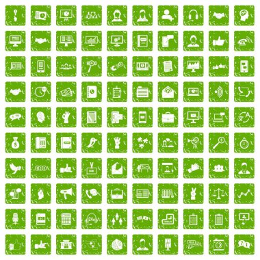 100 iletişim simgeler grunge yeşil ayarla