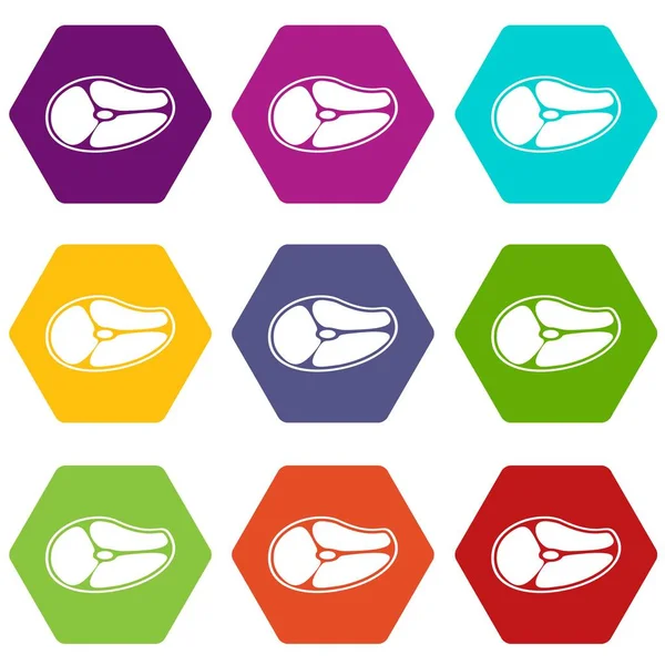 Renk altı yüzlü biftek Icon set