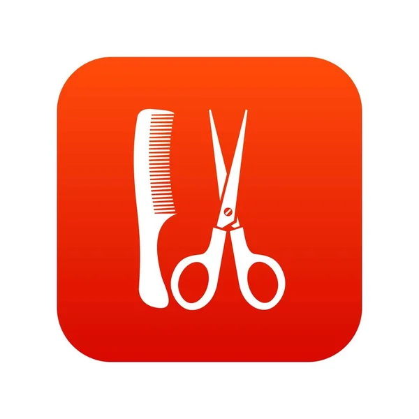 Nůžky a hřeben ikonu digitální červená — Stockový vektor