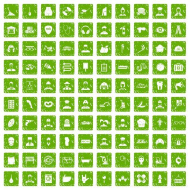 100 farklı meslekler simgeler grunge yeşil ayarla