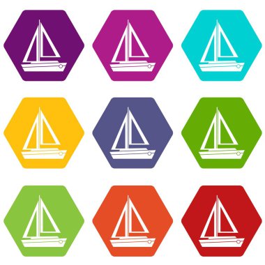 Renk altı yüzlü küçük tekne Icon set