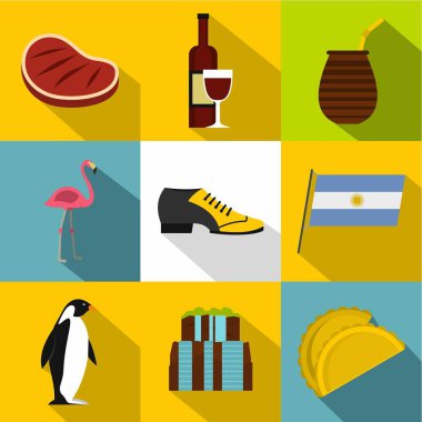 Cazibe Arjantin simge seti, düz stil