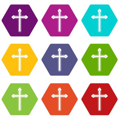 Renk altı yüzlü Kutsal haç Icon set