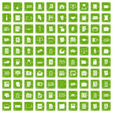 100 belge simgeleri grunge yeşil ayarla