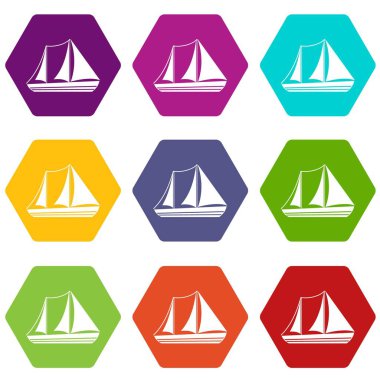 Renk altı yüzlü yat Icon set