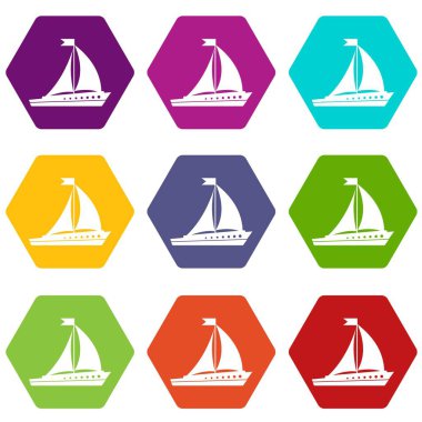 Renk altı yüzlü yelkenli gemi Icon set