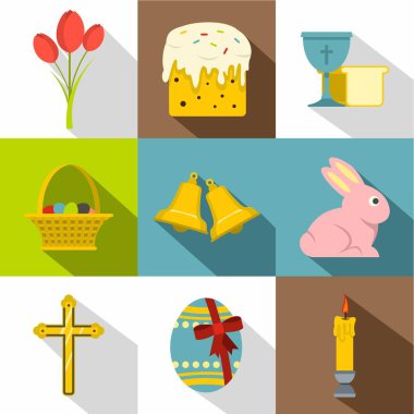 Paskalya kutlamaları simge seti, düz stil