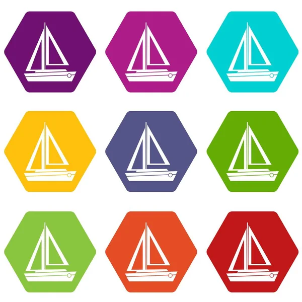 Renk altı yüzlü küçük tekne Icon set