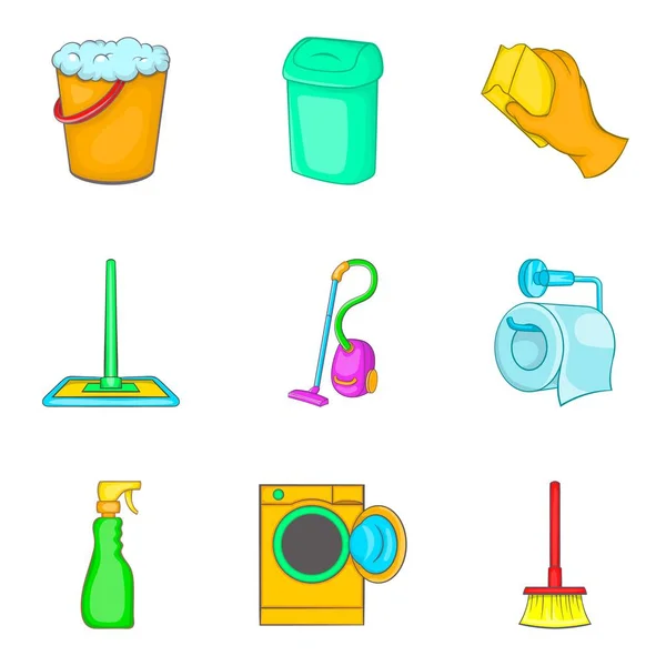 Conjunto de ícones de limpeza de piso, estilo cartoon — Vetor de Stock