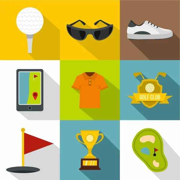 Ensemble d'icône de tournoi de golf, style plat — Image vectorielle