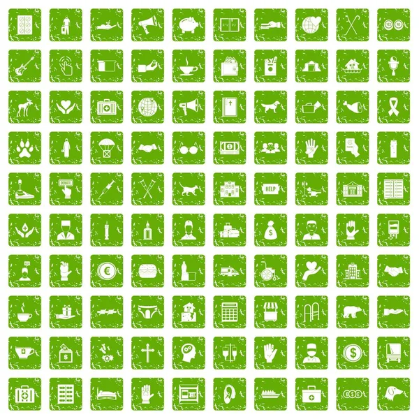 100 bağış simgeler grunge yeşil ayarla