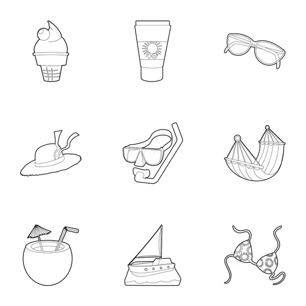 Water recreation icons set, outline style