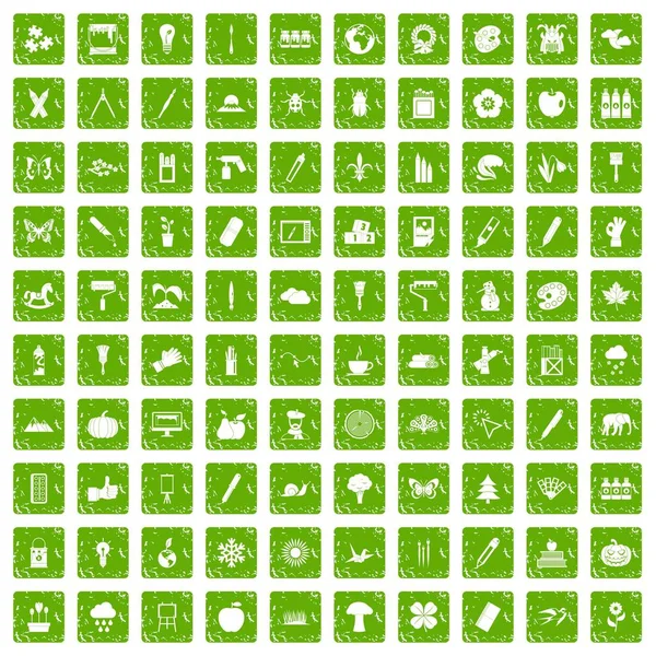 100 eko tasarım simgeler grunge yeşil ayarla