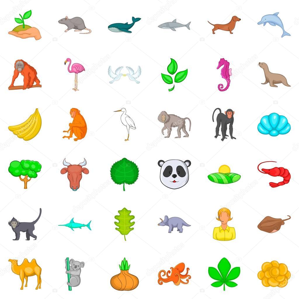 Biotic icons set. Cartoon style of 36 biotic vector icons for web isolated on white background