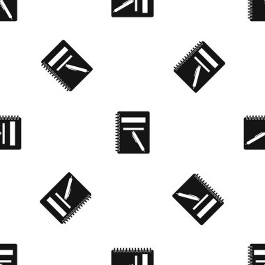 Kapalı spiral defter ve kalem sorunsuz siyah desen