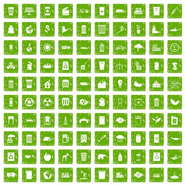 100 ekoloji simgeler grunge yeşil ayarla