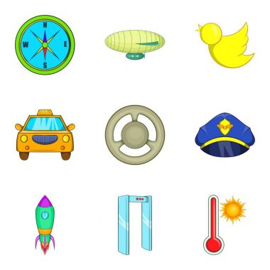 Varış Havaalanı Icons set, karikatür tarzı