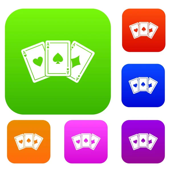 Tres ases jugando a las cartas set collection — Vector de stock