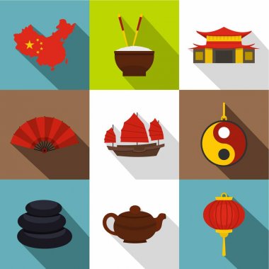 Ülke Çin simge seti, düz stil