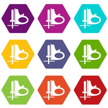 Akülü pistonlu renk altı yüzlü Icon set gördüm